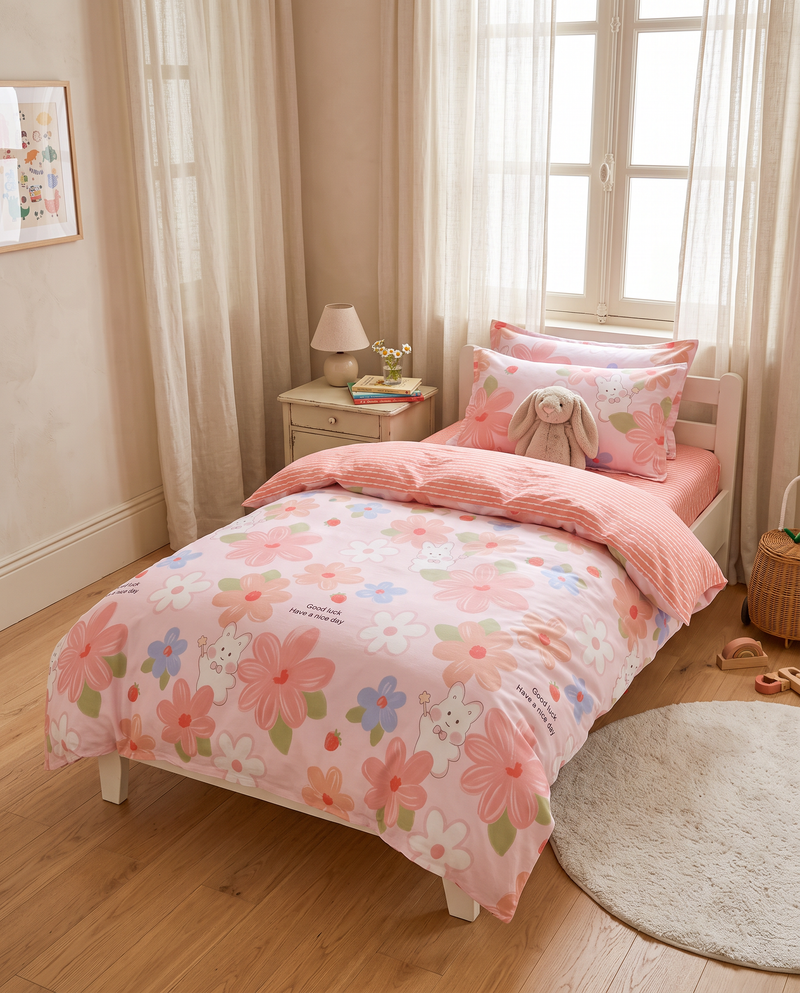 Housse de couette enfant - Fleurs roses