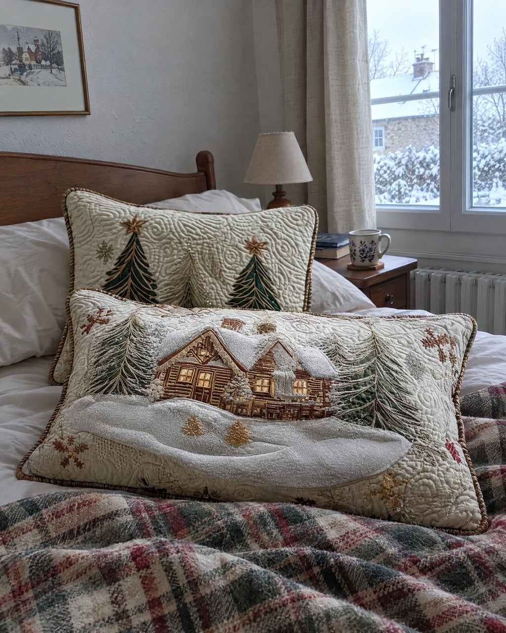 Housse de coussin - Chalet sous la neige
