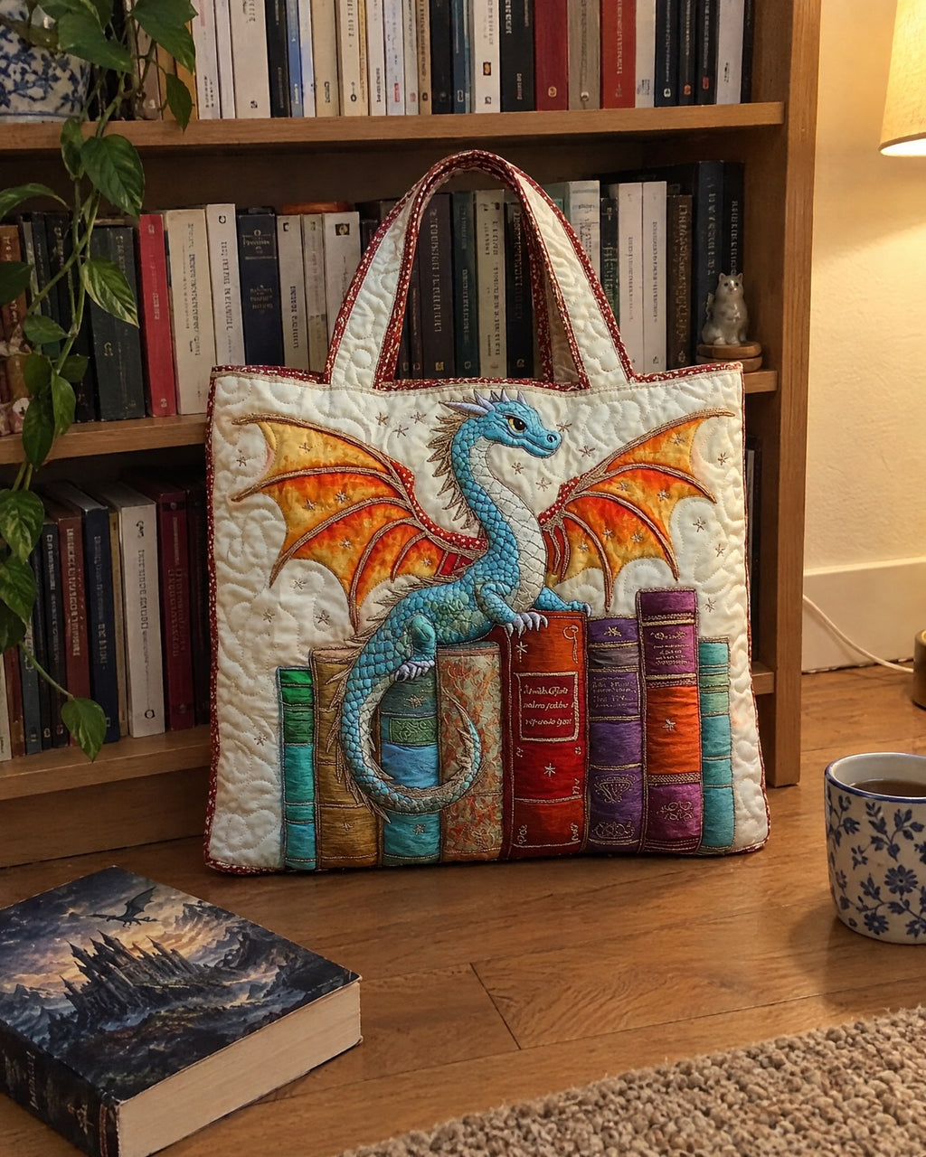 Sac artisanal - Dragon parmi les livres