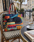 Sac artisanal - Chat noir et livres