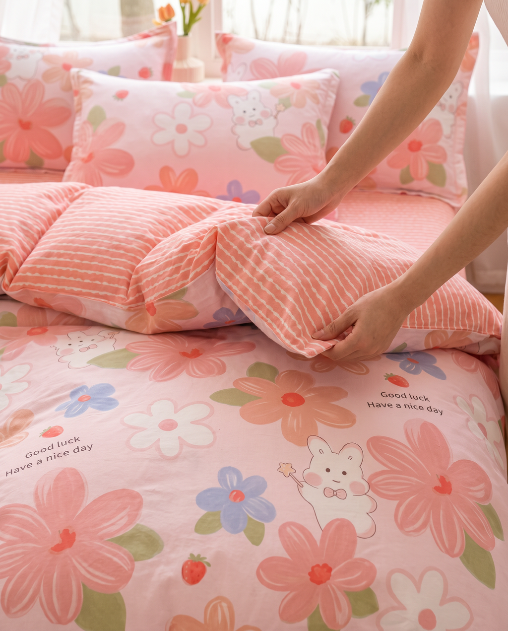Housse de couette enfant - Fleurs roses