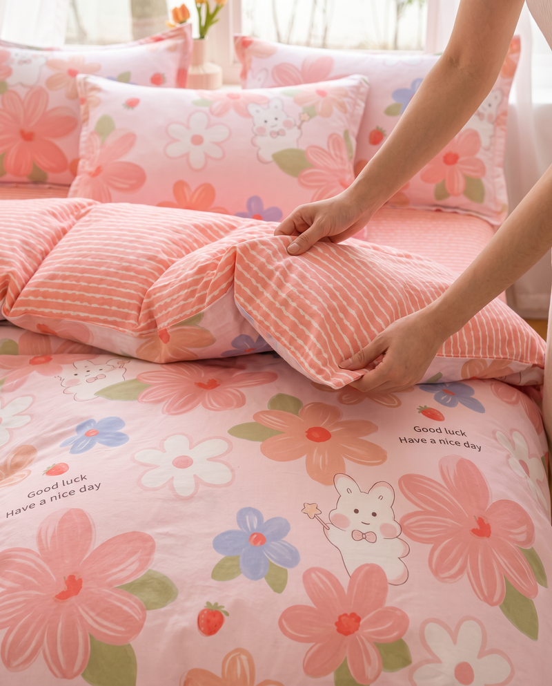 Housse de couette enfant - Fleurs roses