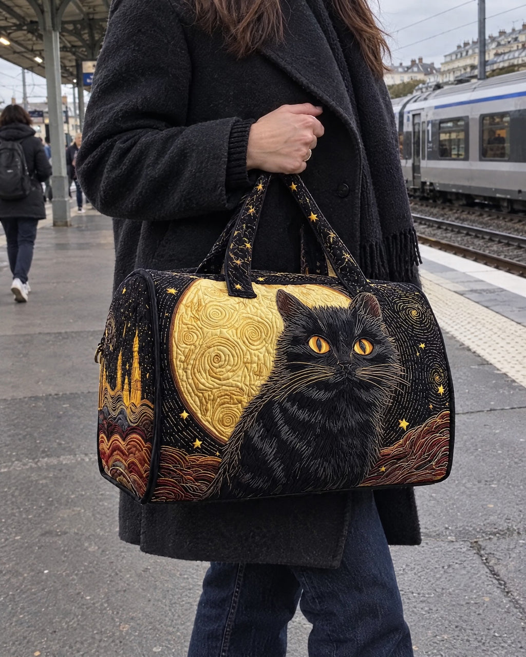 Sac de voyage - Chat sous la lune dorée