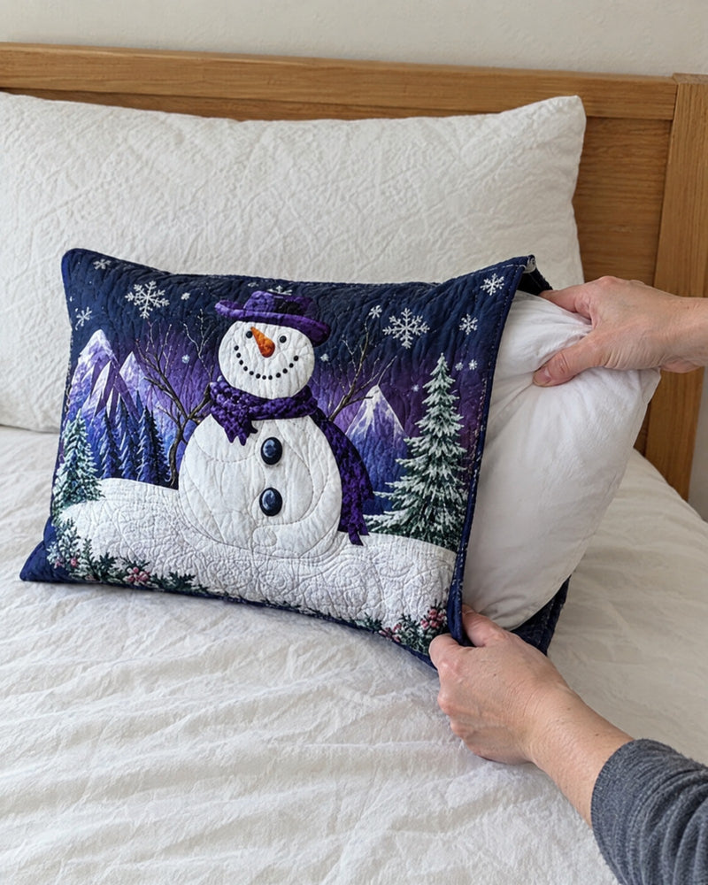 Housse de coussin - Bonhomme de neige violet