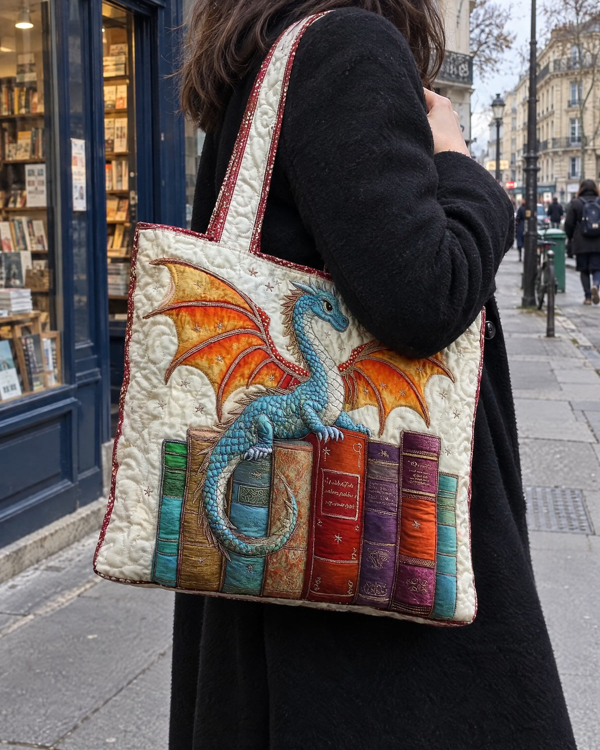Sac artisanal - Dragon parmi les livres