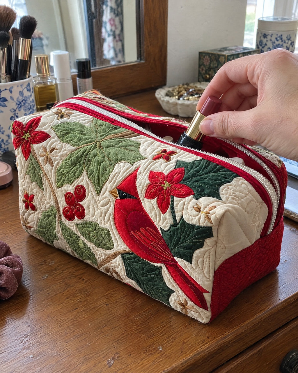 Trousse de maquillage - Cardinal dans le houx