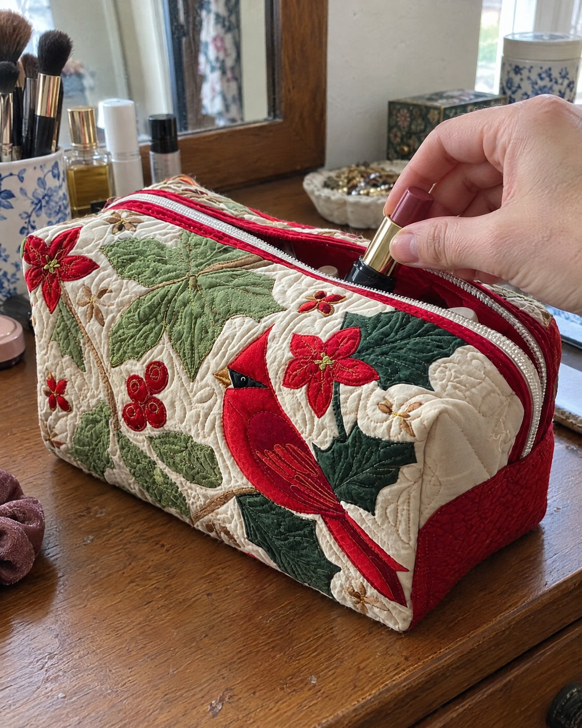 Trousse de maquillage - Cardinal dans le houx