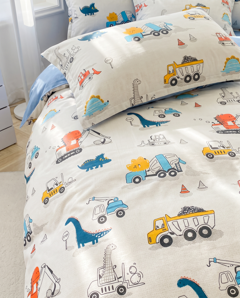 Housse de couette enfant - Dinos et engins de chantier