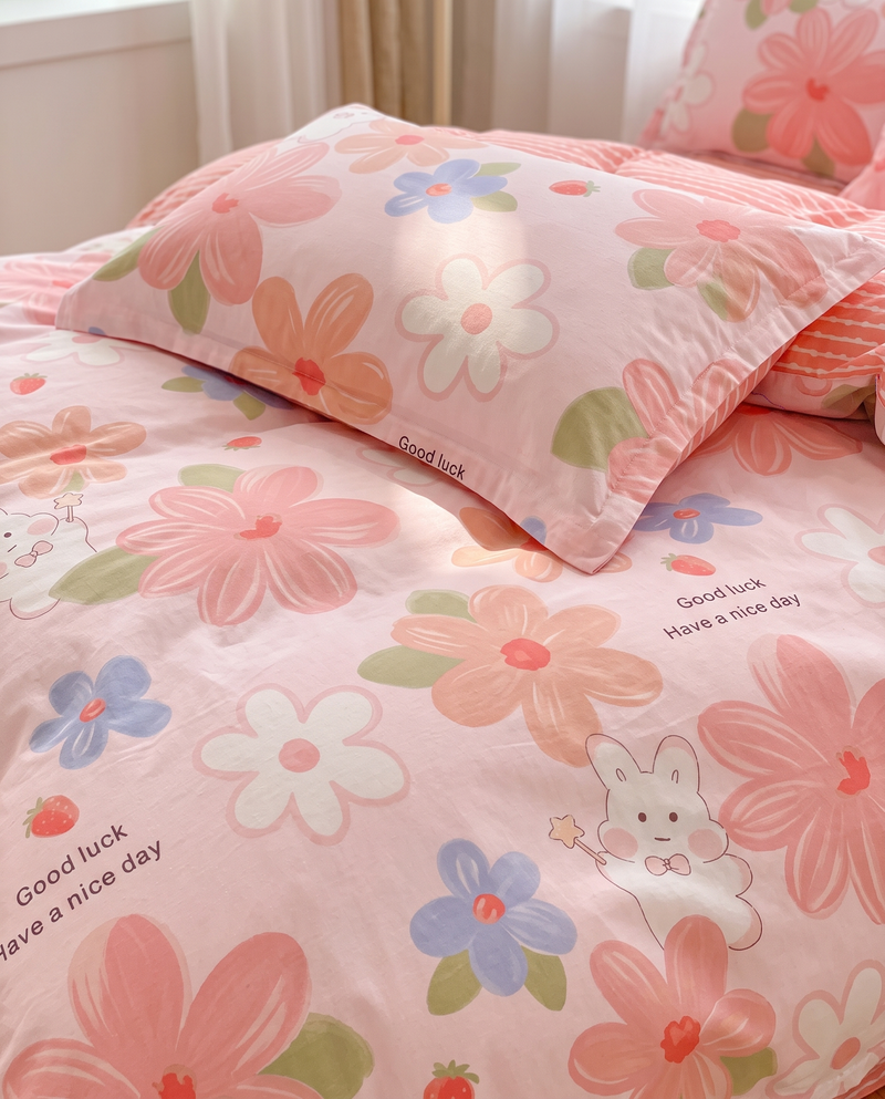 Housse de couette enfant - Fleurs roses