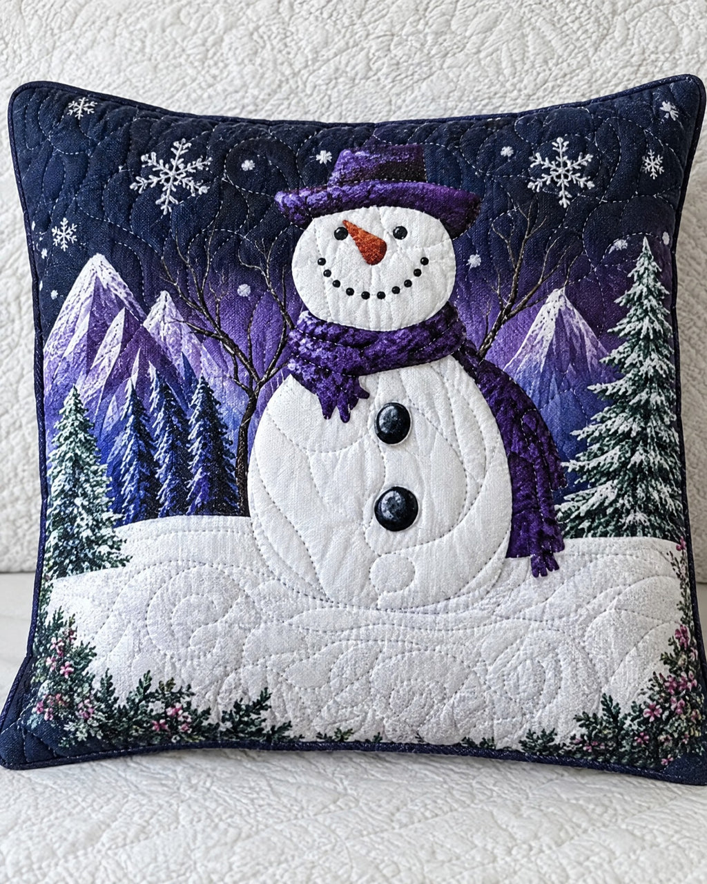 Housse de coussin - Bonhomme de neige violet