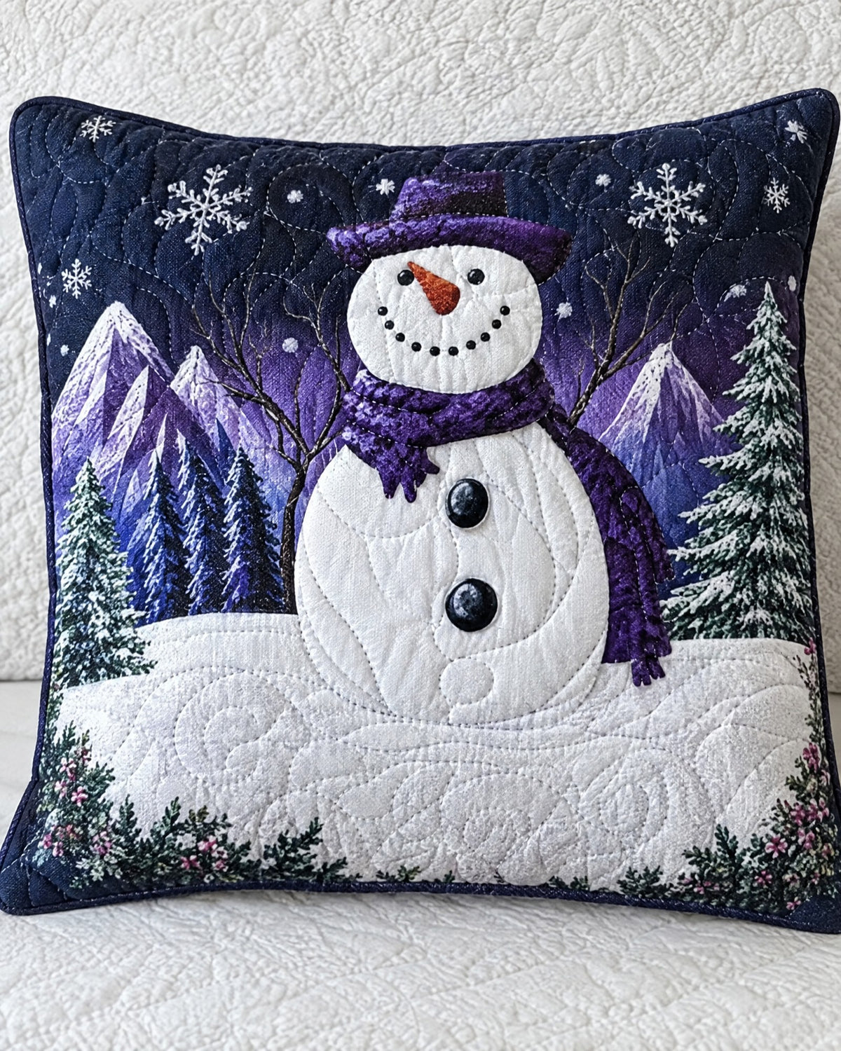 Housse de coussin - Bonhomme de neige violet