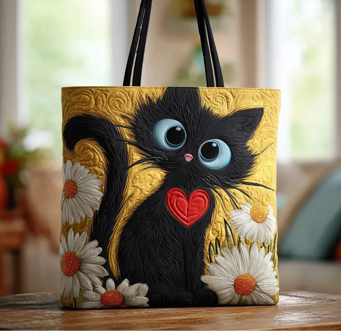 Sac artisanal - Chat noir aux marguerites