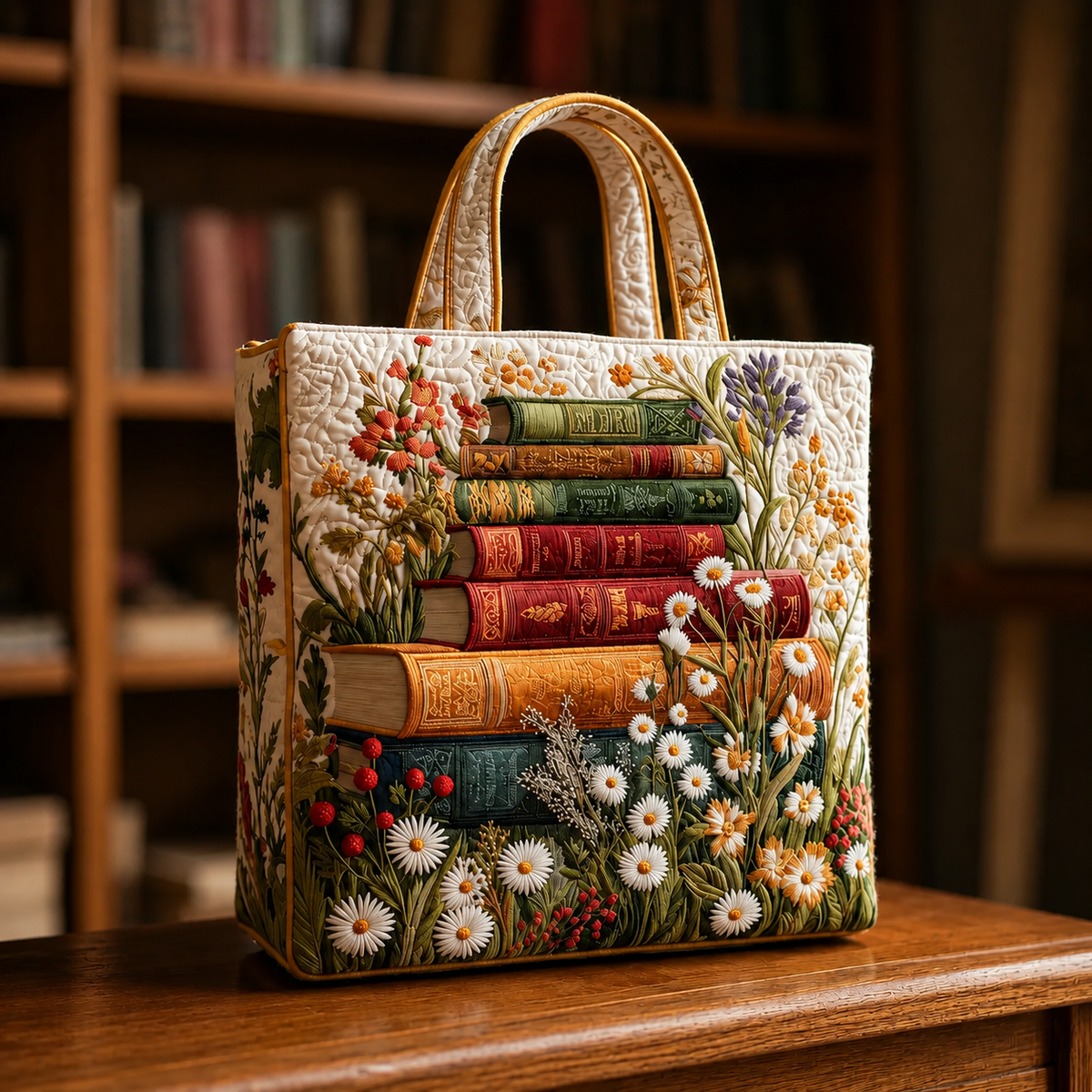 Sac artisanal - Livres et fleurs