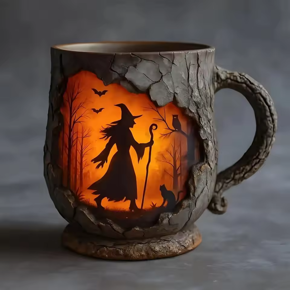 Tasse Halloween en relief – Sorcière et chat