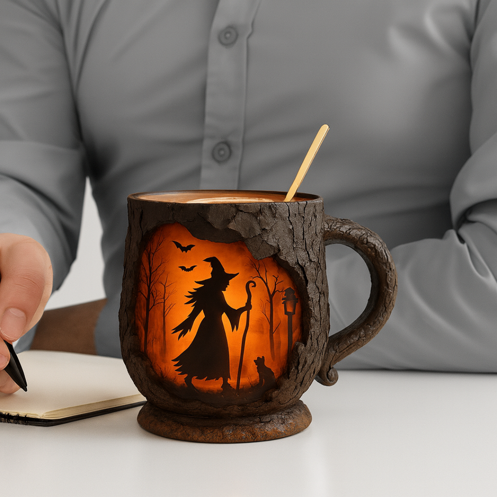 Tasse Halloween en relief – Sorcière et chat