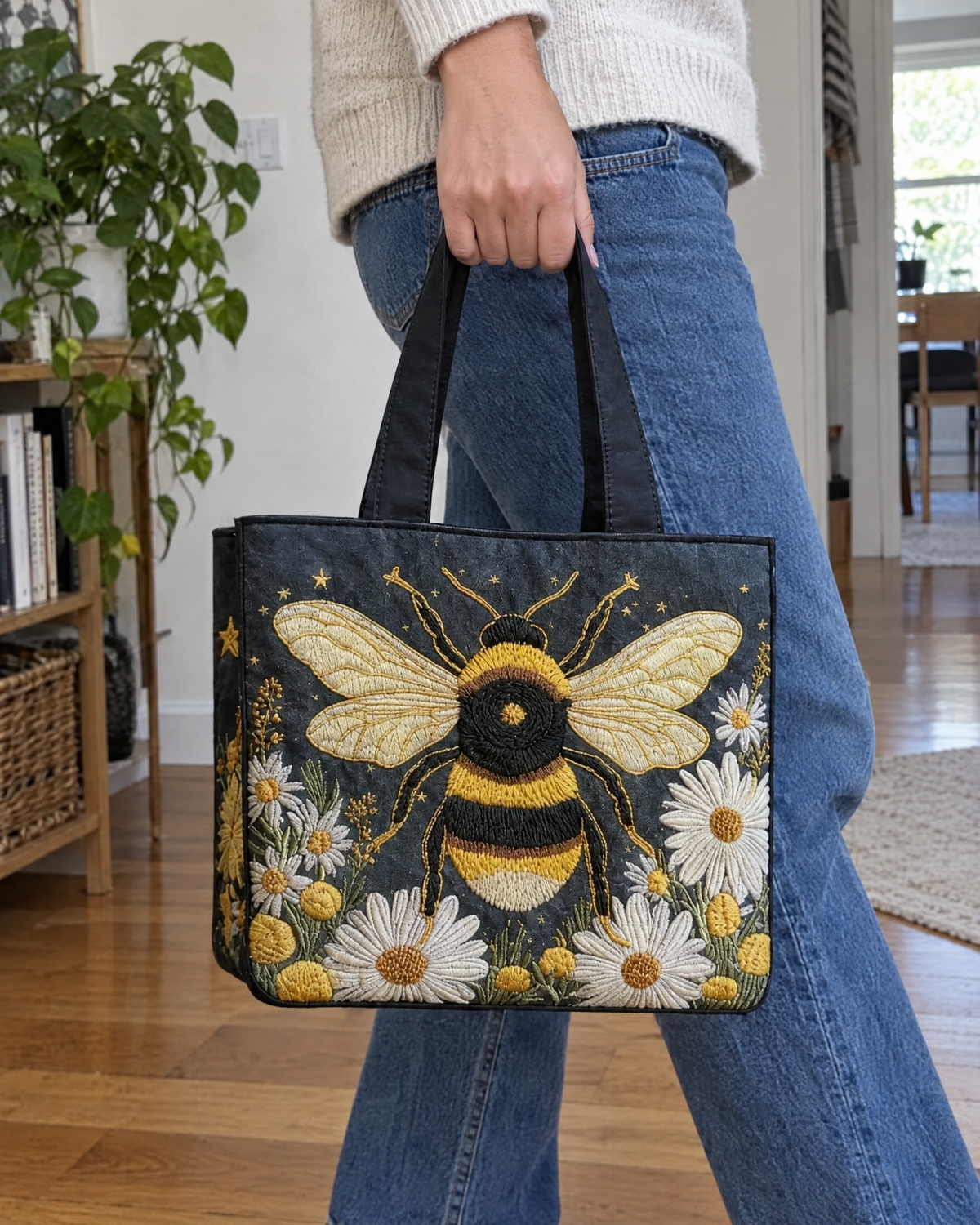 Sac artisanal - Abeille parmi les marguerites