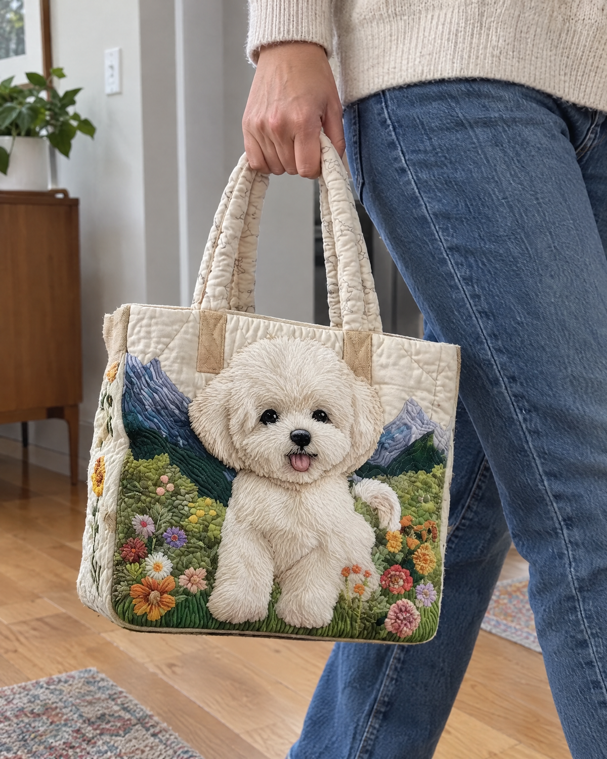 Sac artisanal - Petit chien blanc