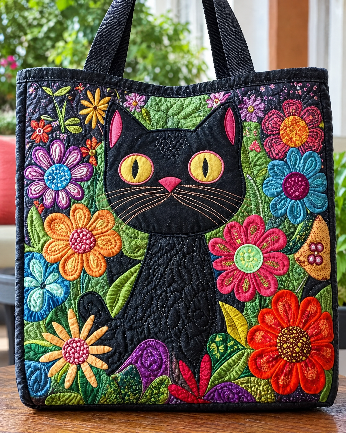Sac artisanal - Chat parmi les fleurs