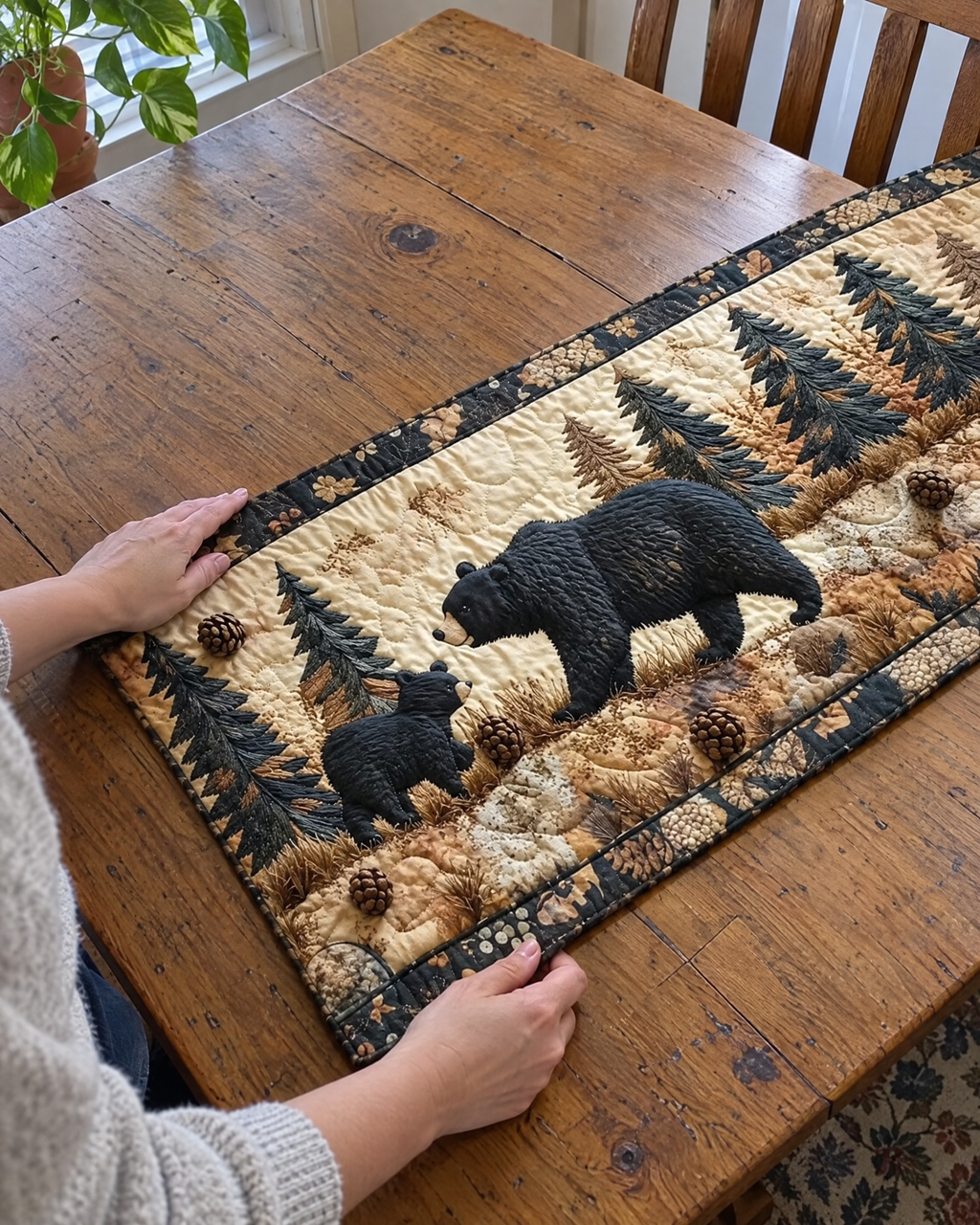 Chemin de table - Famille d’ours noirs