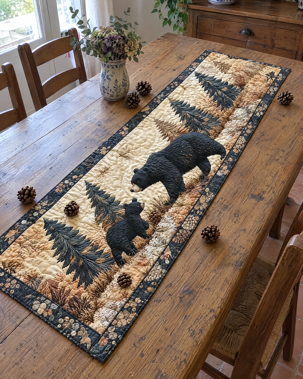 Chemin de table - Famille d’ours noirs