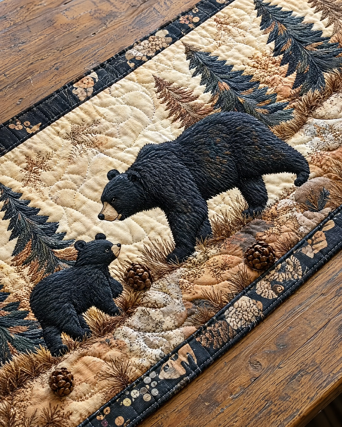Chemin de table - Famille d’ours noirs
