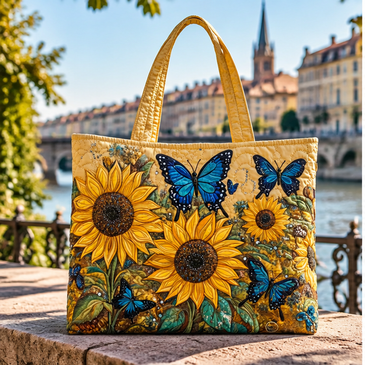 Sac artisanal - Tournesols et papillons bleus