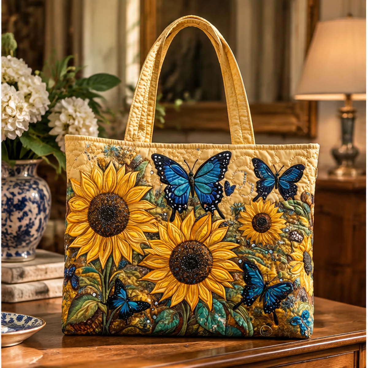 Sac artisanal - Tournesols et papillons bleus