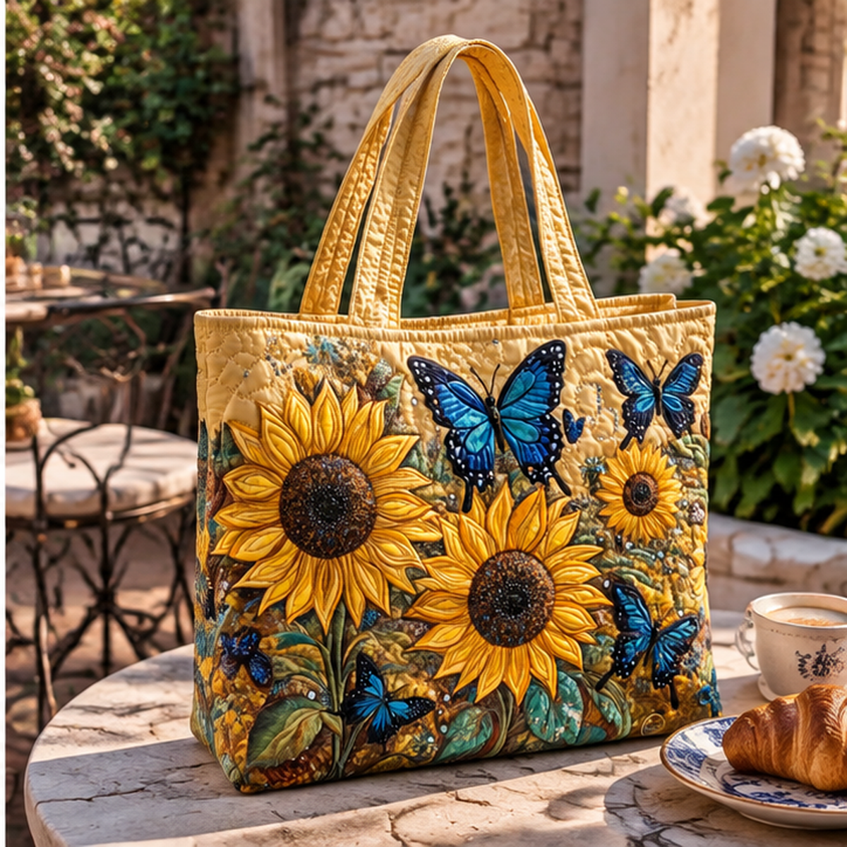 Sac artisanal - Tournesols et papillons bleus